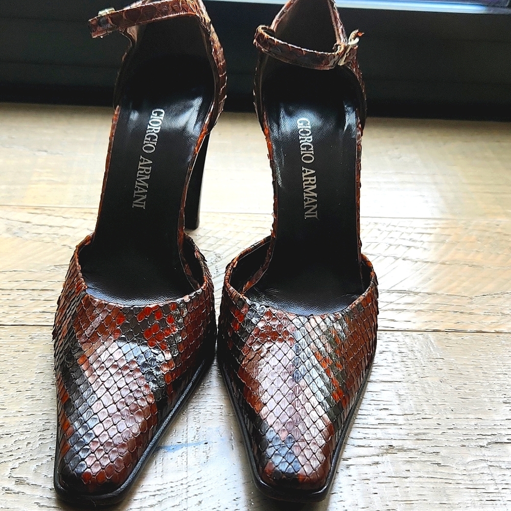 Giorgio Armani snakeskin brown ankle heels